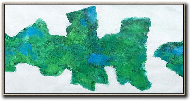 Huge Abstract Painting On Canvas,Horizontal Palette Knife Contemporary Art,Hand Painted Canvas Art,White,Green,Blue.etc
